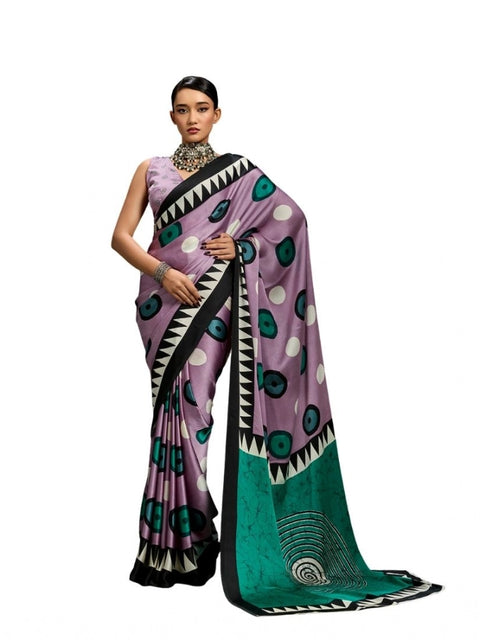 Women's Satin Crepe Printed Saree With Unstitched Blouse 5.5Mtr (Multicolor)