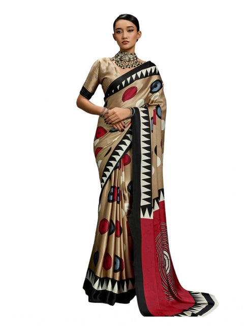 Women's Satin Crepe Printed Saree With Unstitched Blouse 5.5Mtr (Multicolor)