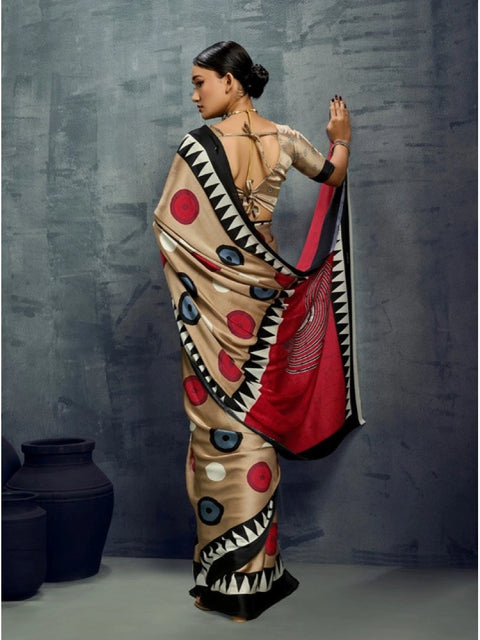 Women's Satin Crepe Printed Saree With Unstitched Blouse 5.5Mtr (Multicolor)