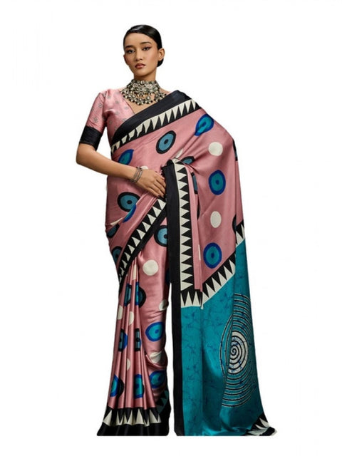 Women's Satin Crepe Printed Saree With Unstitched Blouse 5.5Mtr (Multicolor)