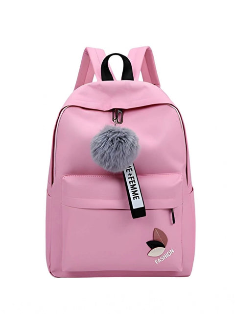 Generic Unisex PU Leather Solid Medium Zipper Backpack (Pink)