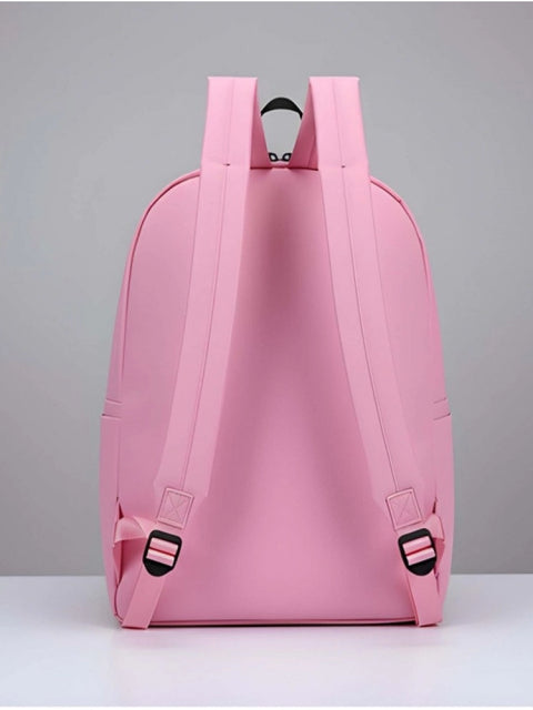 Generic Unisex PU Leather Solid Medium Zipper Backpack (Pink)