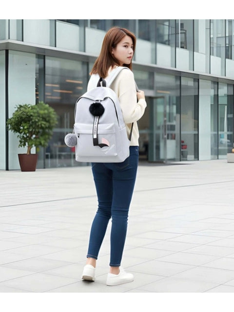 Unisex PU Leather Solid Medium Zipper Backpack (Grey)