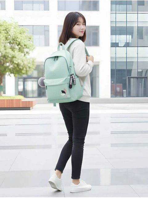 Unisex PU Leather Solid Medium Zipper Backpack (Green)