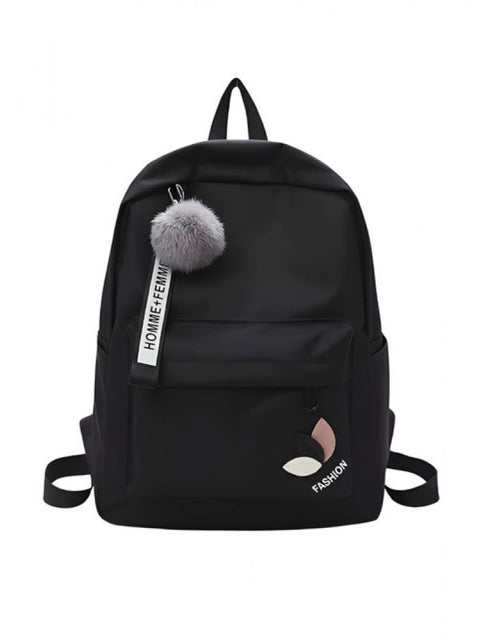 Generic Unisex PU Leather Solid Medium Zipper Backpack (Black)