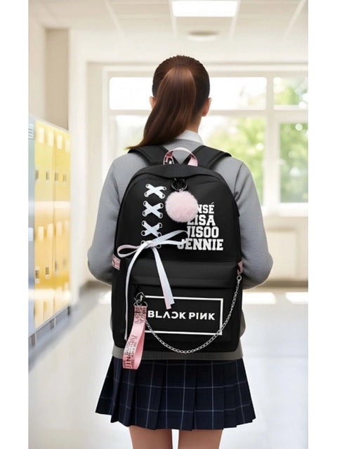 Unisex PU Leather Solid Medium Zipper Backpack (Black)