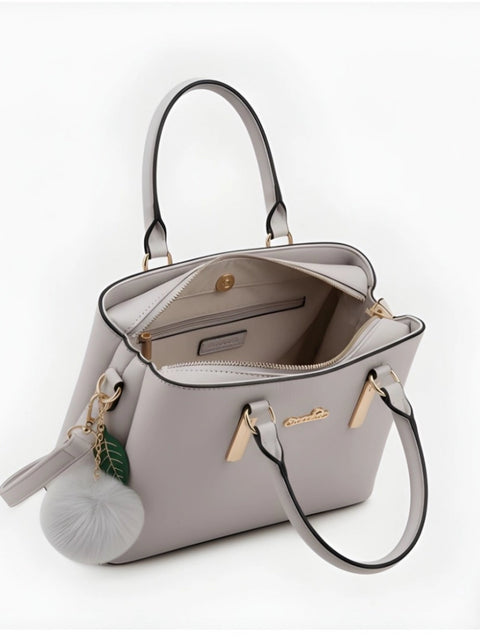 Women's PU Leather Solid Shoulder Zipper Handbag (Grey)