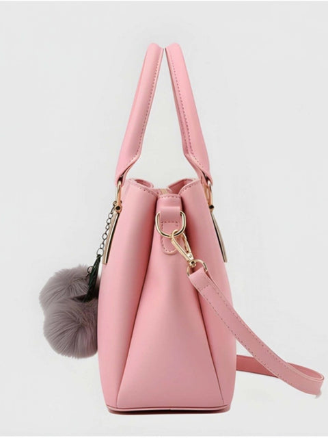 Generic Women's PU Leather Solid Shoulder Zipper Handbag (Pink)