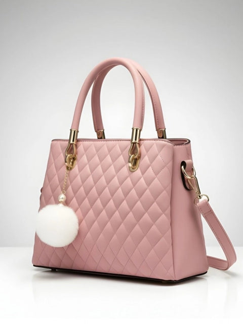 Generic Women's PU Leather Solid Shoulder Zipper Handbag (Pink)