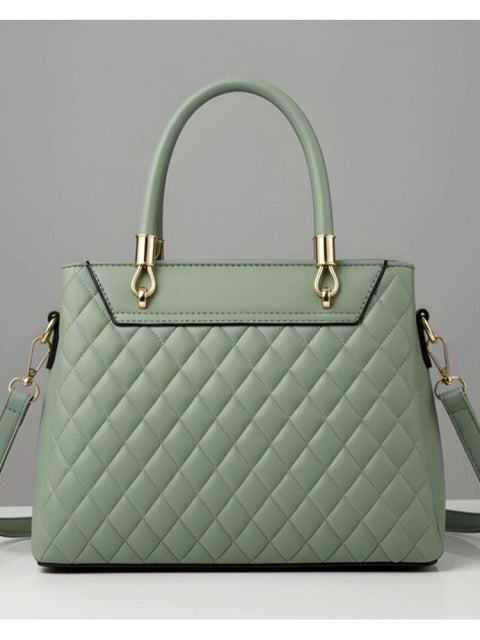 Generic Women's PU Leather Solid Shoulder Zipper Handbag (Green)