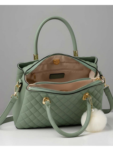 Women's PU Leather Solid Shoulder Zipper Handbag (Green)