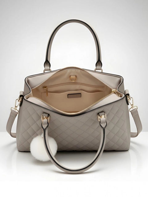 Women's PU Leather Solid Shoulder Zipper Handbag (Grey)