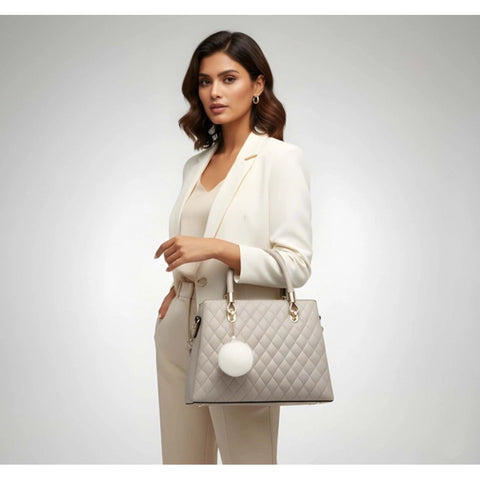 Women's PU Leather Solid Shoulder Zipper Handbag (Grey)