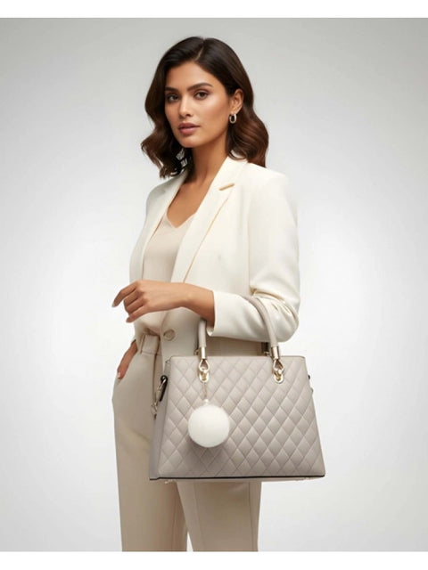 Women's PU Leather Solid Shoulder Zipper Handbag (Grey)