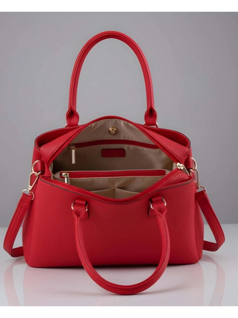 Women's PU Leather Solid Shoulder Zipper Handbag (Red)