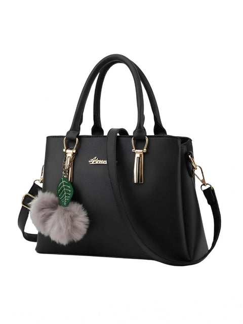 Generic Women's PU Leather Solid Shoulder Zipper Handbag (Black)