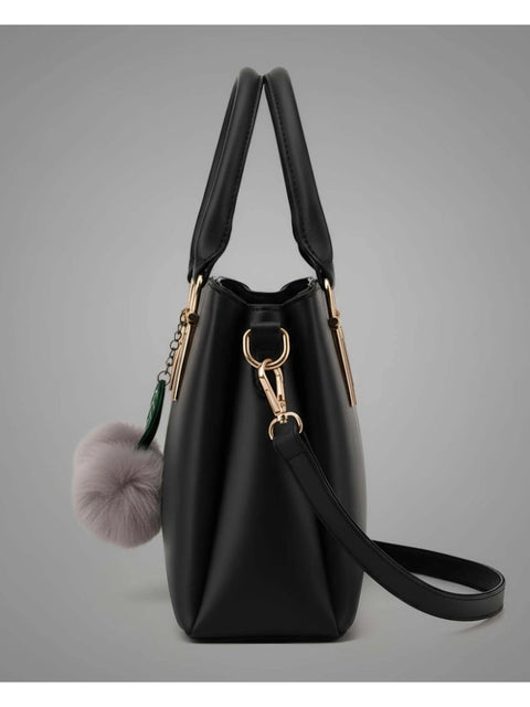 Generic Women's PU Leather Solid Shoulder Zipper Handbag (Black)