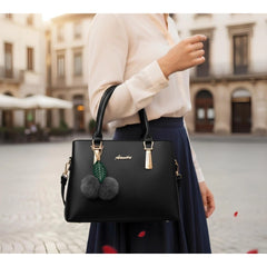 Generic Women's PU Leather Solid Shoulder Zipper Handbag (Black)