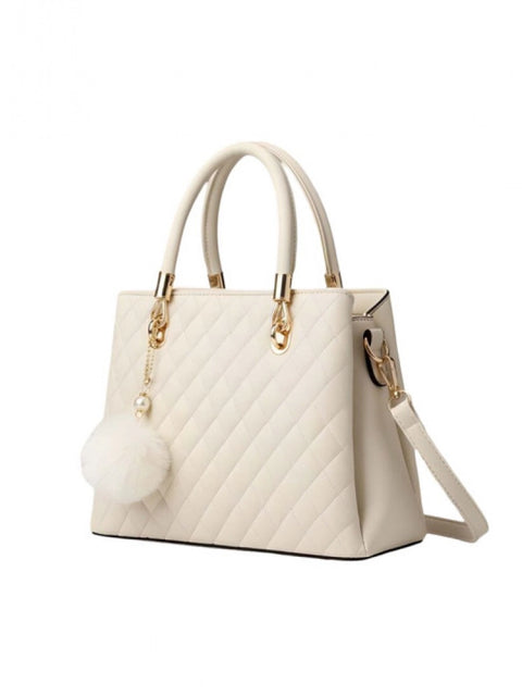 Generic Women's PU Leather Solid Shoulder Zipper Handbag (Cream)