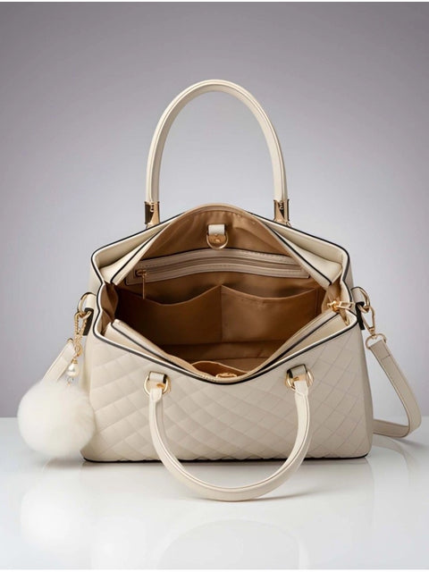 Generic Women's PU Leather Solid Shoulder Zipper Handbag (Cream)