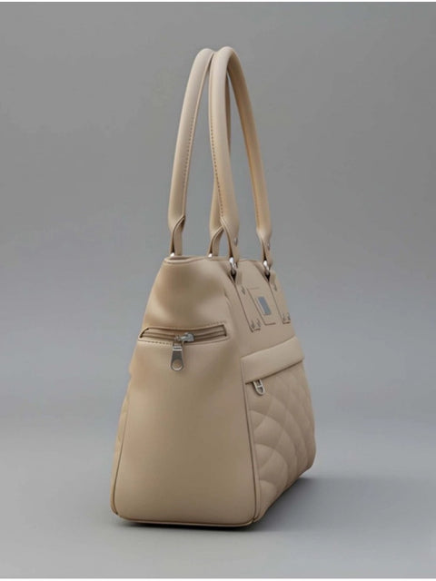 Generic Women's PU Leather Solid Shoulder Zipper Handbag (Beige)