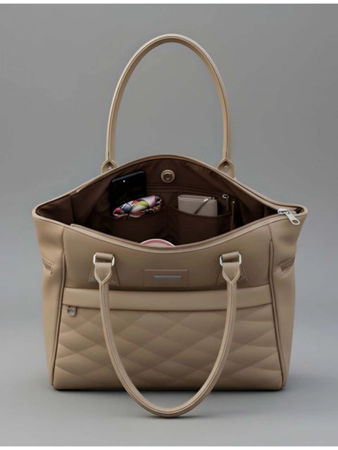 Women's PU Leather Solid Shoulder Zipper Handbag (Beige)