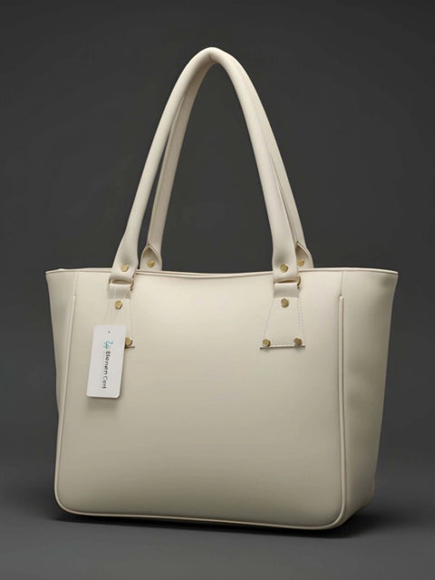 Generic Women's PU Leather Solid Shoulder Zipper Handbag (Cream)