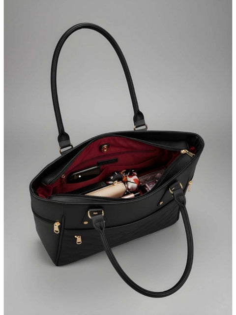 Women's PU Leather Solid Shoulder Zipper Handbag (Black)