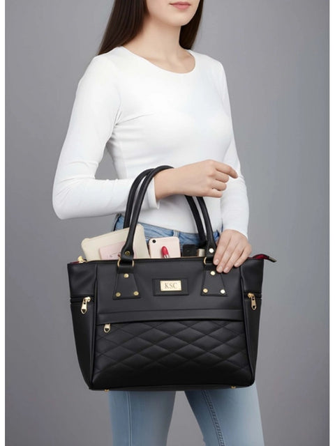 Women's PU Leather Solid Shoulder Zipper Handbag (Black)