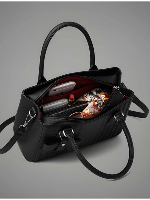 Generic Women's PU Leather Solid Shoulder Zipper Handbag (Black)