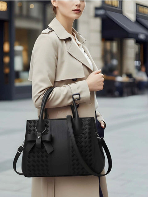 Women's PU Leather Solid Shoulder Zipper Handbag (Black)