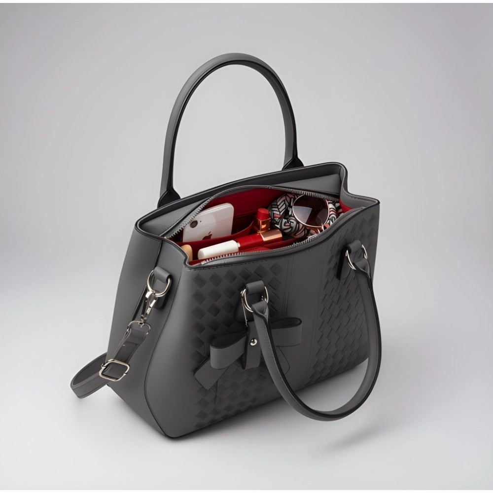 Women's PU Leather Solid Shoulder Zipper Handbag (Grey)