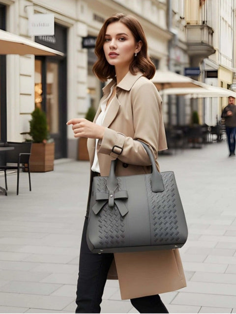 Women's PU Leather Solid Shoulder Zipper Handbag (Grey)