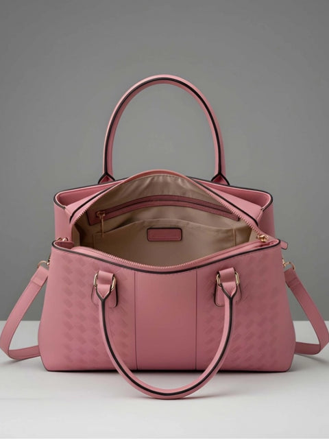 Women's PU Leather Solid Shoulder Zipper Handbag (Pink)
