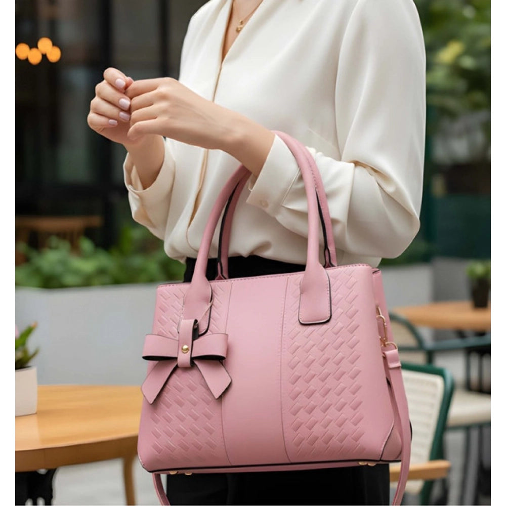 Women's PU Leather Solid Shoulder Zipper Handbag (Pink)