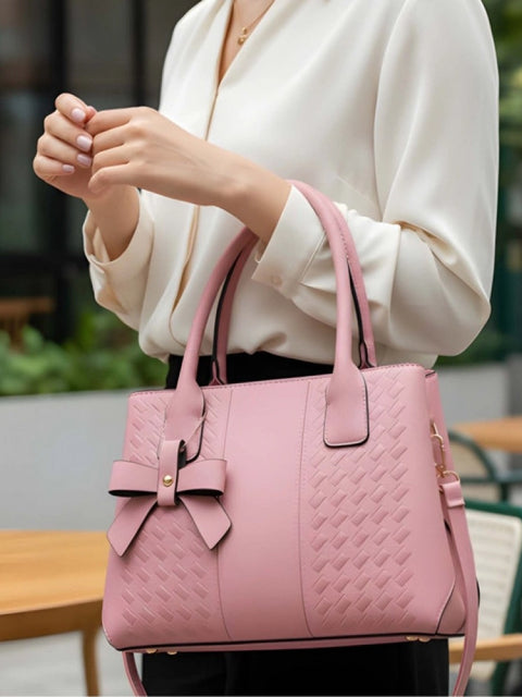 Women's PU Leather Solid Shoulder Zipper Handbag (Pink)