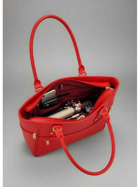 Women's PU Leather Solid Shoulder Zipper Handbag (Red)