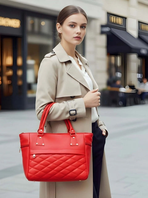 Women's PU Leather Solid Shoulder Zipper Handbag (Red)