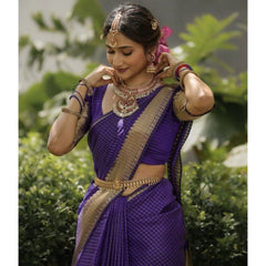 Generic Women's Banarasi Silk Printed Saree With Unstitched Blouse 5.5Mtr (Purple)