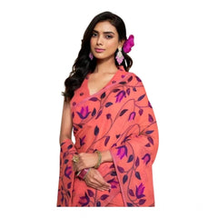 Women's Georgette Printed Saree With Unstitched Blouse 5.5Mtr (Peach)