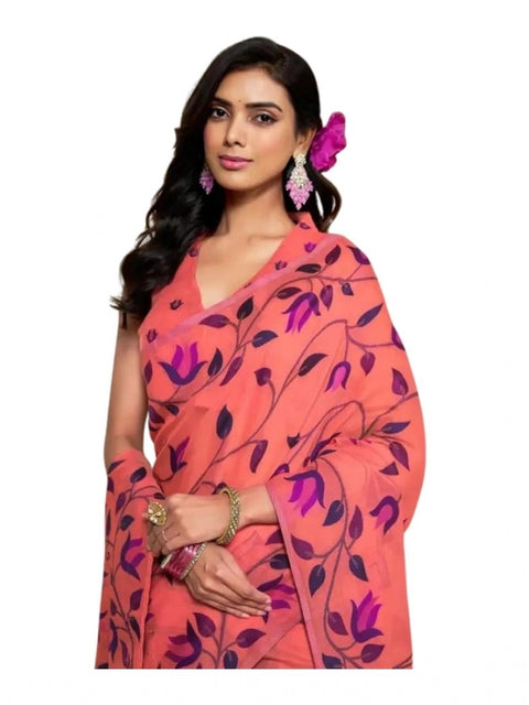Women's Georgette Printed Saree With Unstitched Blouse 5.5Mtr (Peach)