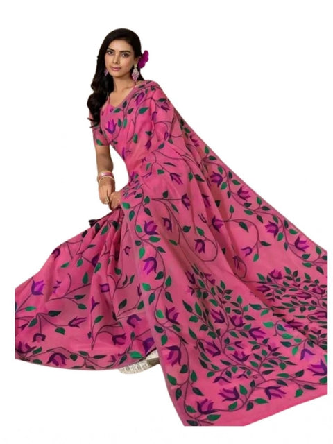 Women's Georgette Printed Saree With Unstitched Blouse 5.5Mtr (Pink)