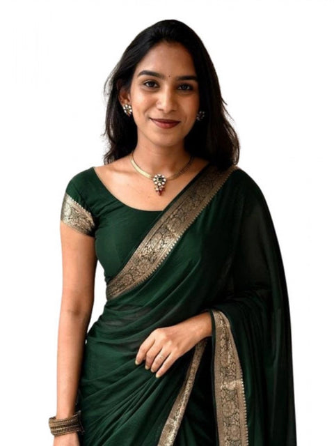 Women's Vichitra Silk Printed Saree With Unstitched Blouse 5.5Mtr (Green)