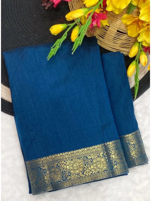 Women's Vichitra Silk Printed Saree With Unstitched Blouse 5.5Mtr (Rama)
