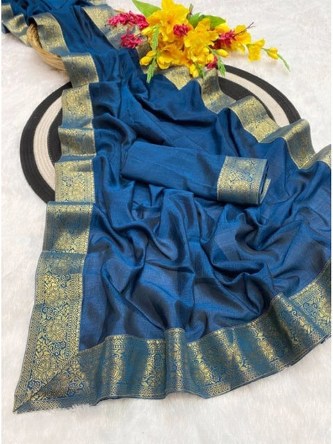 Women's Vichitra Silk Printed Saree With Unstitched Blouse 5.5Mtr (Rama)