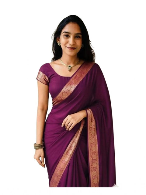 Women's Vichitra Silk Printed Saree With Unstitched Blouse 5.5Mtr (Wine)