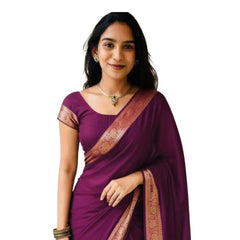 Women's Vichitra Silk Printed Saree With Unstitched Blouse 5.5Mtr (Wine)