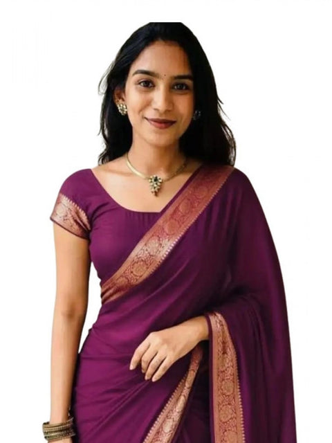 Women's Vichitra Silk Printed Saree With Unstitched Blouse 5.5Mtr (Wine)
