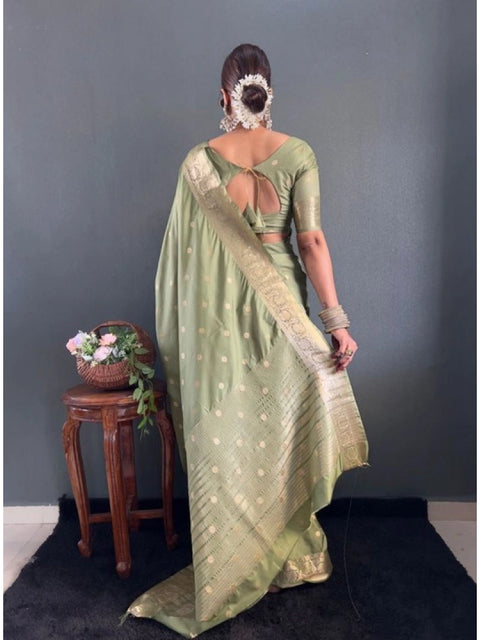Women's Satin Printed Saree With Unstitched Blouse 5.5Mtr (Green)