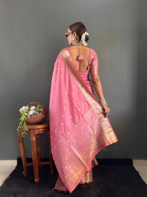 Women's Satin Printed Saree With Unstitched Blouse 5.5Mtr (Pink)